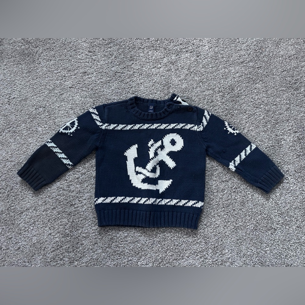 GAP Toddler Navy and White Anchor Crewneck Sweater
